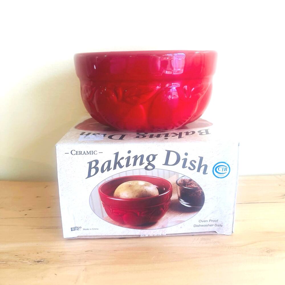 Vtg Apple Baker Dish Baking Giftco Apple Orchard Collection Cracker Barrel Box